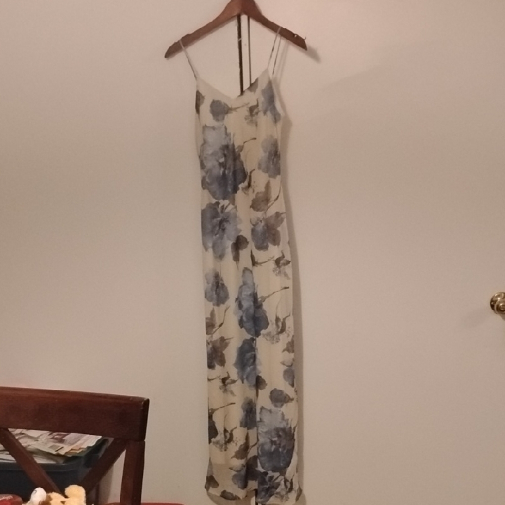 Floral Cream and Blue Maxi Dress